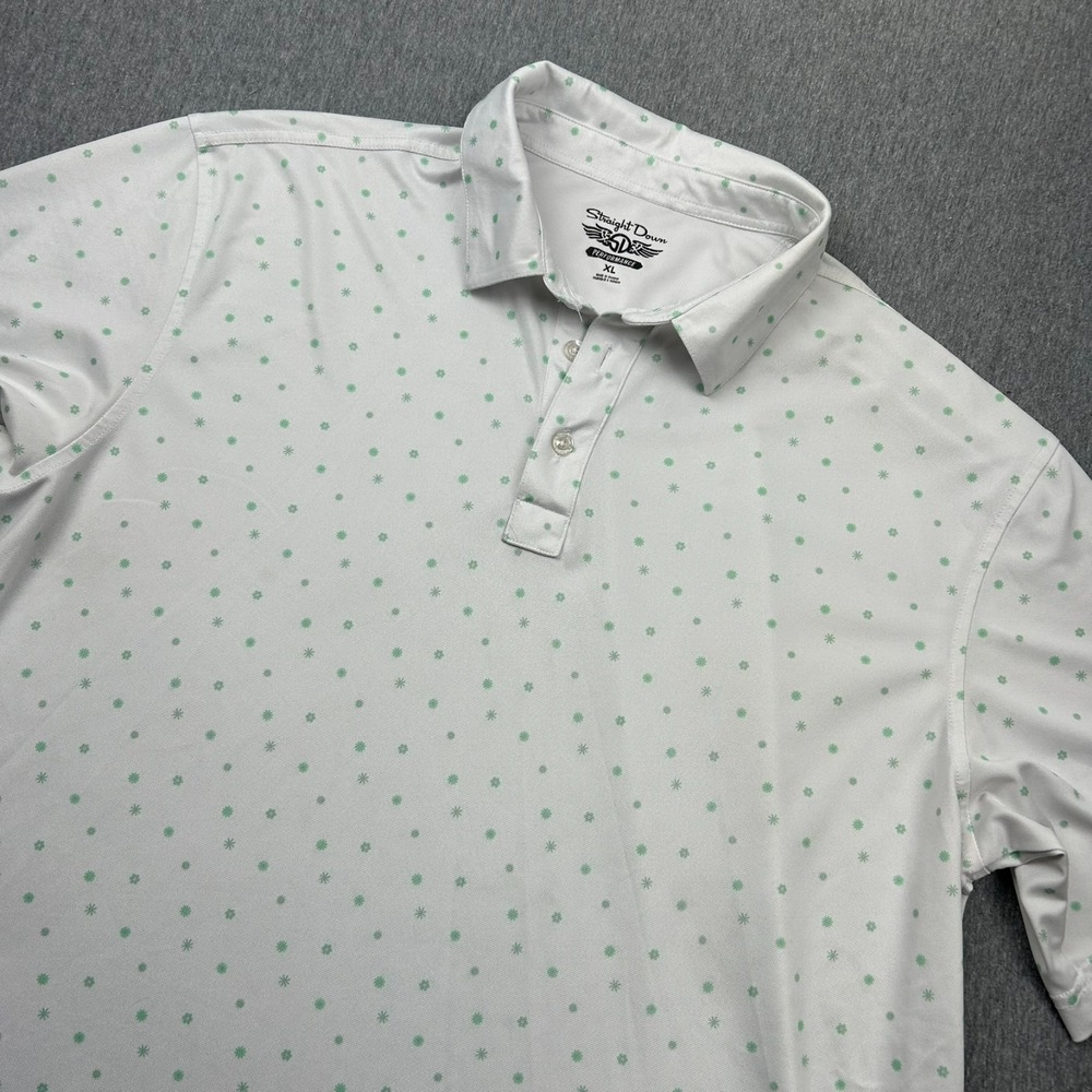 Straight‎ Down Performance Golf Polo Mens XL Short Sleeve White Green *LOGO*